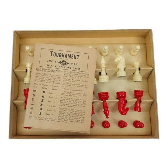 E S Lowe Co. Staunton Pattern Tournament Plastic Chessmen No. 809 Vintage 1945 - Picture 13 of 14